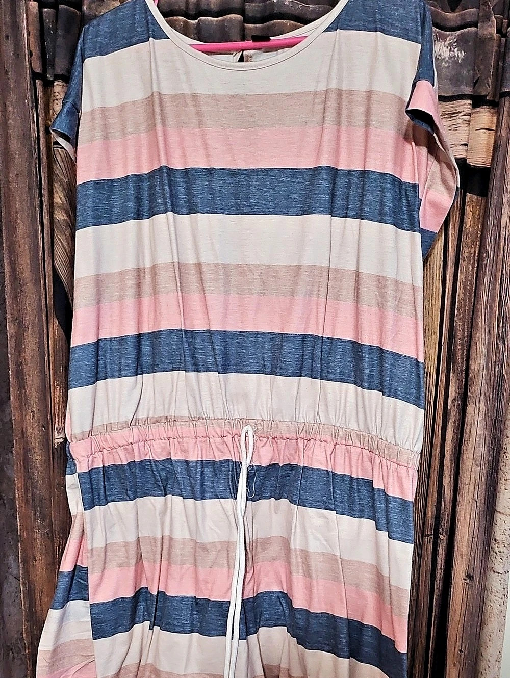 Striped Jumpsuit in Blue & Pink Like New